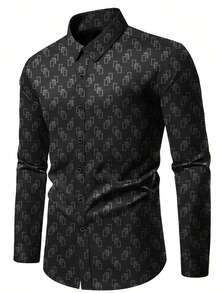 Men Classic Fashion Business Long Sleeve Shirt, Eye-Catching New Arrival Men Spiral Print Shirt, Interpret Fashionable Attitude And Unlock New Inspirations For Styling, Essential For Business And Casual Occasions, Multi-Scene Applicable, Fall