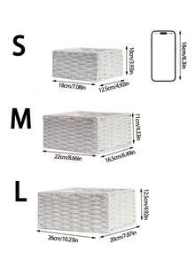 1 件/3 件编织储物篮，桌面收纳托盘，用于存放化妆品、钥匙、零食、家居装饰，手工藤条篮，适用于卧室、客厅、书房、办公室，是理想的礼物（白色） - 白色 - 查看 4