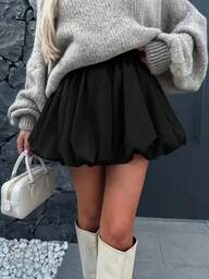 Solstice Apparel 솔리드 컬러 미니 스커트, 우아한 플리츠 블랙 스커트, 데일리 웨어, 봄/여름용