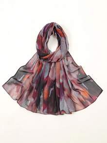 1 件女士波西米亚风水彩印花珍珠雪纺轻盈透气丝滑头巾，防晒围巾，优雅多功能披肩，适合日常佩戴，阿巴雅头巾+