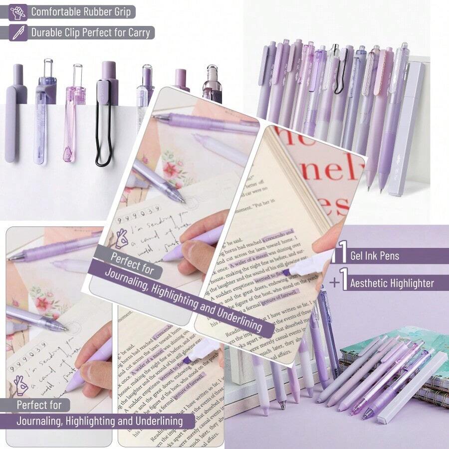 Mr. Pen- Gel Pen Set 12 Pack Pastel Purple Barrels 1 X Aesthetic Highlighter 0.5mm Purple Pens With Black Ink - 淡紫色桶 - 查看 1