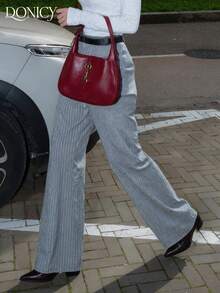 DONICY Pantalones casuales de cintura alta y pierna ancha con diseño plisado, hechos de una mezcla premium de lino, suaves y transpirables, versátiles para uso casual, oficina, reuniones, adecuados para primavera y otoño