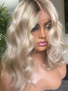 Ash Blonde Ombre Body Wave Lace Front Wigs Human Hair 13x4 HD BOB Glueless Wigs Human Hair Pre Plucked With Baby Hair Short Water Wave Lace Frontal Wigs For Women 250 Density Colored Brazilian Virgin Wig - 根染&漸變色 - 查看 2
