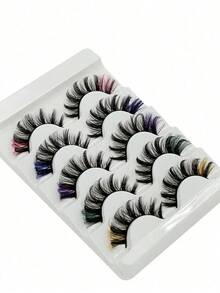 5 Pairs 5d Volume False Eyelashes, Fluffy Russian Big Curling Imitation Mink Hair Eyelashes Strip Lashes, Lashes, Eyelashes, Lashes - 彩色 - 查看 3