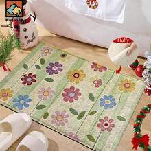 1 pieza/2 piezas Alfombra de baño con patrón de flores coloridas, material de cachemira sintética, decoración esponjosa adecuada para baños, entradas, cocinas y decoraciones festivas, lavable a máquina, idea de regalo