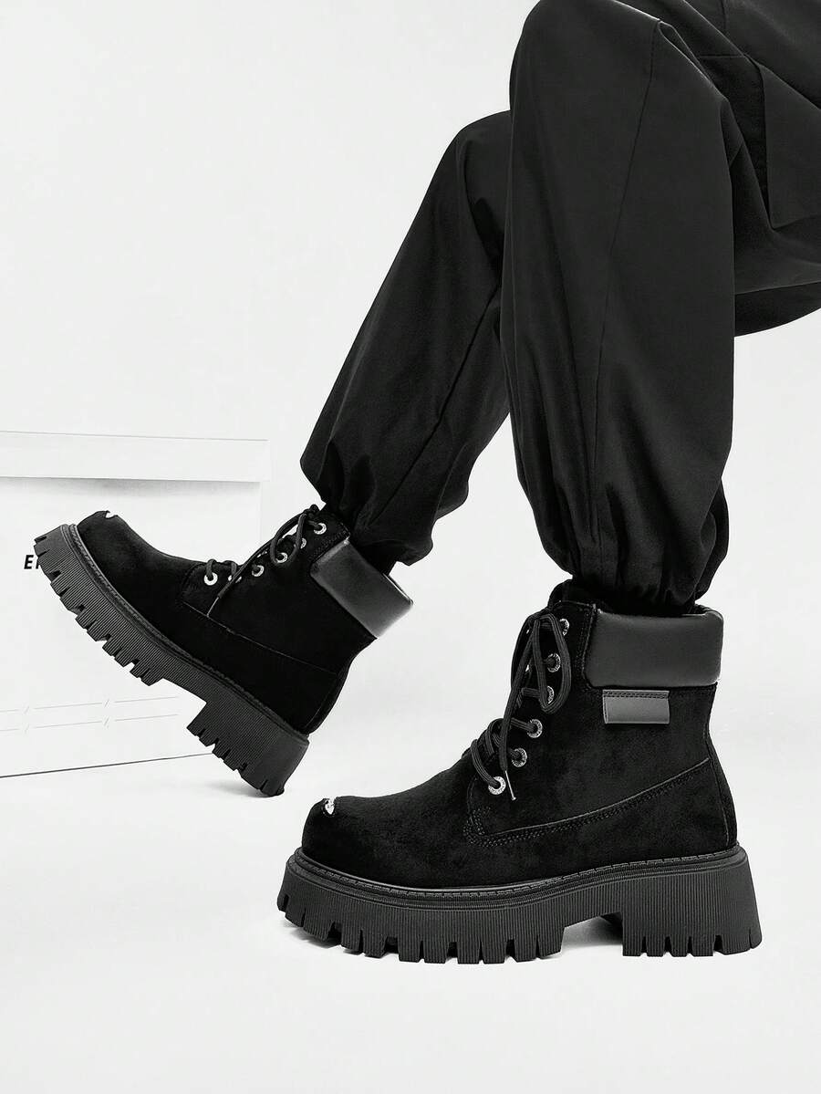 SLnU3 3pcs Men's Fashion High-Quality Casual Thick-Sole Elevated Boots, Dopamine Color, Minimalist Design, Punk Hip-Hop British Street Style, Versatile For All Seasons