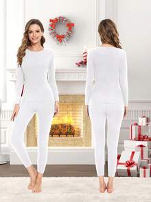 2pcs Women's Thermal Underwear Set, Long Sleeve Top And Long Pants, Soft And Warm Lining, Base Layer For Cold Weather - 彩色 - 查看 3