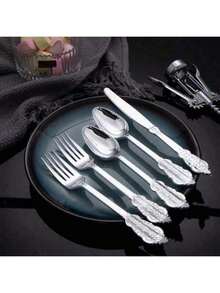 75pcs Gold Cutlery Set - Exquisite Embossed Gold Flatware - Includes 25 Gold Forks, 25 Gold Spoons, 25 Gold Knives, Suitable For Weddings, Parties, Birthday Celebrations, And Can Also Be Used As School Supplies.