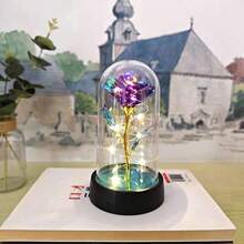 Enchanted Rose With LED Light – Decorative Eternal Flower In Acrylic Dome - Purple - View 6