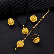 Set de 4 bijuterii clasice cu două bare, culoare aurie, cercei, inele, colier, lanț de păr, cadou pentru petreceri din Orientul Mijlociu, cadou de zi cu zi, nuntă, cadou de sărbători