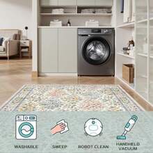 Entryway Rug Vintage Floral Soft Non  Low Pile 2x3 Rug Washable Modern Entrance Rugs Indoor For Bedroom Kitchen Laundry Beige