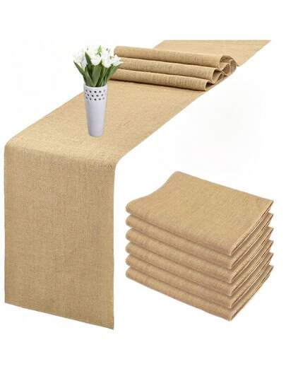 2pcs/5pcs Natural Coarse Linen Table Runners, Vintage Hessian Burlap Table Cloth Runners, Rustic Style Farmhouse Country Jute Table Runners For Birthday, Home, Baby, Bridal Shower, Party, Event, Christmas, Halloween, Thanksgiving Holiday Gatherings, Wedding Table Decoration