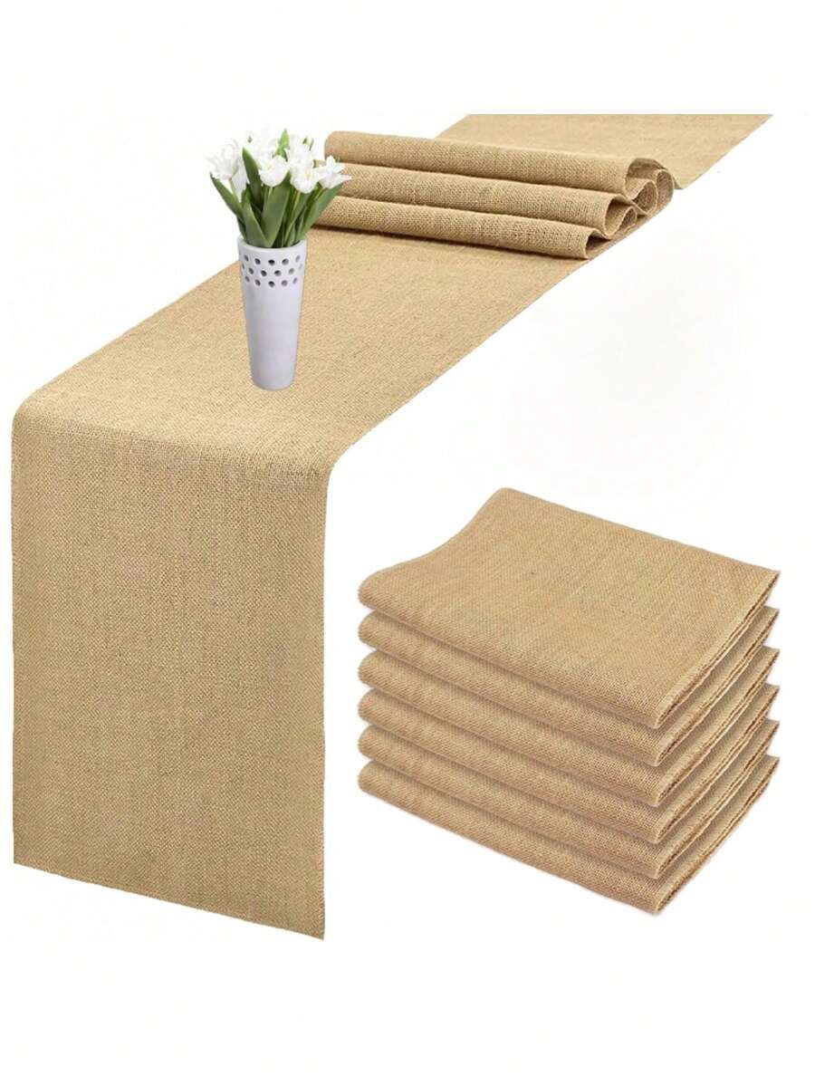 2pcs/5pcs Natural Coarse Linen Table Runners, Vintage Hessian Burlap Table Cloth Runners, Rustic Style Farmhouse Country Jute Table Runners For Birthday, Home, Baby, Bridal Shower, Party, Event, Christmas, Halloween, Thanksgiving Holiday Gatherings, Wedding Table Decoration