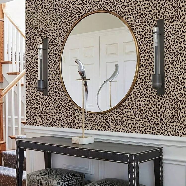 1 Roll Sexy Leopard Print Self-Adhesive Vinyl Wallpaper | Waterproof Removable | Bedroom | Living Room Wall Decor | Home Decoration | Artistic Wall Transformation | Peel And Stick Wallpaper - Yellow - View 6