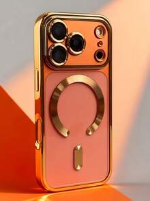 1件裝奢華電鍍透明磁吸無線充電手機殼，相容 iPhone 18 Pro Max 17 Pro Max Air 16 15 14 13 12 11 Pro Max Plus，保護套 - 金色 - 查看 3