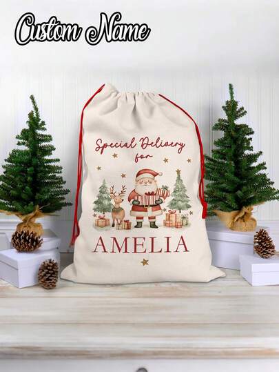1pc Original Santa Claus Bag, Custom Christmas Gift Bag, Christmas Eve Gift Box, First Christmas Gift, Personalized Santa Claus Bag Gift Bag And Custom Name - Red Polyester Holiday Occasion Gift Bag And Bag Seal, Special Delivery Christmas Bag And Gift Bag
