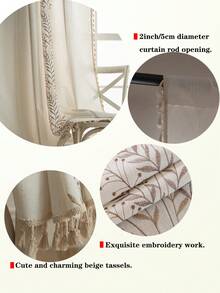1 Stück europäischer Stil braun bestickter Blatt Vorhang, Tunnelband Design ohne Bohren erforderlich, waschbar, Quasten Dekoration, Raumteiler, Wohnzimmer, Küche, geeignet für Schlafzimmer, Arbeitszimmer, Wohnzimmer, Balkon, Café, Hotel Dekoration, Herbst Heimdekoration