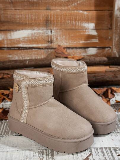Thick Sole Round Toe Flat Slippers; Slouchy Slip-On Shoes; Flat Shoes; Slip-On Shoes; Flat Boots, Thick Sole Boots, Fashionable Fuzzy Warm Minimalist Solid Color Indoor Outdoor Travel Vacation Home Slippers, Thick Sole Slippers, Flat Slippers, Boot Shoes