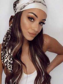 1pc Leopard Print Chain & Floral Pattern Bandana Top For Women Outdoor Use In Summer Bandana,Hair Band,Head Band Ideal For Dressing Up Your Look - Màu be - Xem 1