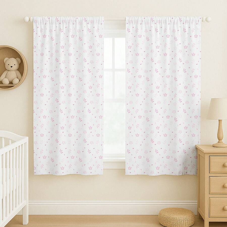 Sublimated Children's Curtain For Baby's Room 2.00x1.50m Boy And Girl Animals Various Prints - Royalti Merah Muda - View 1