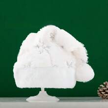 1 pieza Gorro de Navidad con diseño de copo de nieve, accesorio decorativo para el cabello en Navidad, gorro de Navidad de felpa de lujo con bordado de lentejuelas, gorro cálido navideño - Multicolor - Ver 7