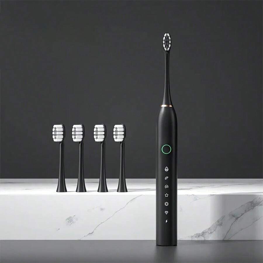 Smart Electric Toothbrush With 6 Modes Smart Timer - Effectively Cleans Teeth & Gums, Rechargeable USB Electric Toothbrush With Replacement Head, Electric Toothbrush For Adults, Available In 3 Colors, Great Gift For Family - 黑色 - 查看 1