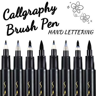 4Pcs/Set Black Calligraphy Art Marker Pens Brush Pen Art Marker Craft Supplies Hand Lettering Pens Art Writing Office School Supplies Stationery Student