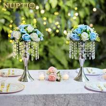 NUPTIO - 2 piezas de centros de mesa plateados para boda, floreros para arreglos florales artificiales, 35 de alto, jarrón de metal y cristal, para boda, aniversario, ceremonia,, hotel - Plateado - Ver 6