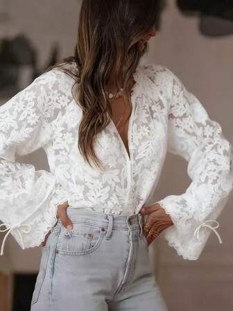 Delicate Lace Crochet Hollow Out Blouse