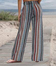 VIOPY Pantalones Pierna Ancha Mujer Casual Pantalón Ancho de Mujeres Elegante Cintura Alta Pantalon Recto Moda Dama Holgado Comodos Trousers Pants con Bolsillos - Color F - Ver 1