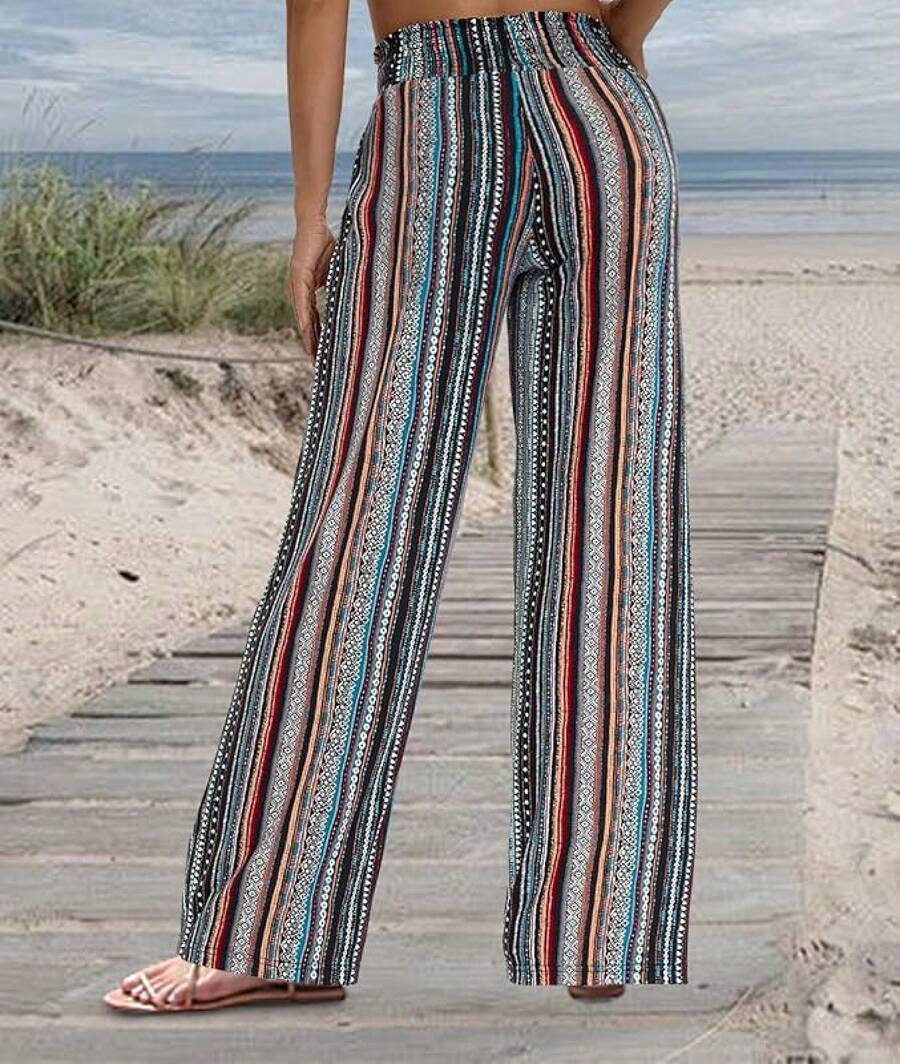 VIOPY Pantalones Pierna Ancha Mujer Casual Pantalón Ancho de Mujeres Elegante Cintura Alta Pantalon Recto Moda Dama Holgado Comodos Trousers Pants con Bolsillos - Color F - Ver 1
