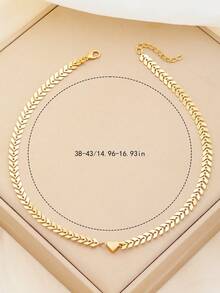 1pc Minimalist Chic Herringbone Chain Heart Pendant Necklace, Elegant Women Jewelry - Necklace - View 5