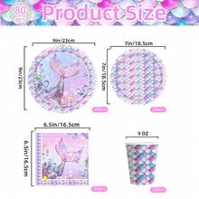 20pcs/80pcs Mermaid Theme Disposable Tableware Set, Suitable For Bridal Shower, Birthday Party, Gift - Paper Plates, Dessert Plates, Napkins, Cups, For Party Decoration And Supplies, Serves 20 Guests - Multicolor - View 3