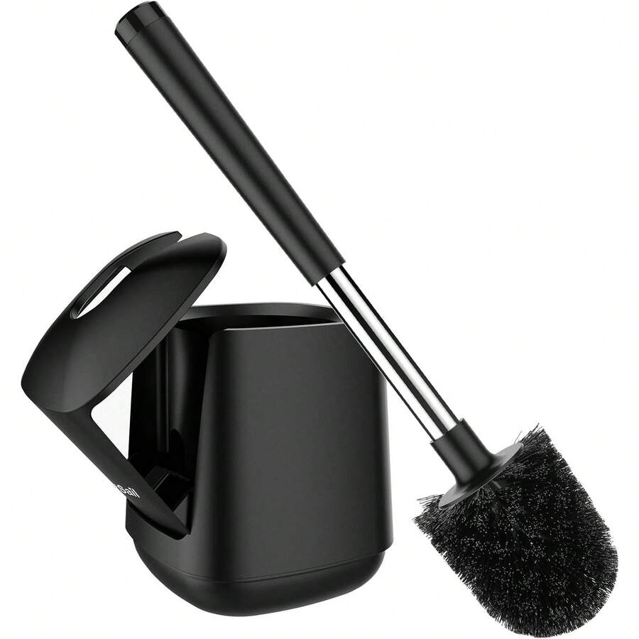 Toilet Brush And Holder 2 Pack, Self Closing Lid Toilet Bowl Brushes Holder And Extra Long Handle Ventilated Toilet Brush Set For Bathroom Cleaning, Nylon Bristles, White & Grey - màu đen - Xem 1