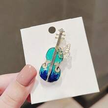 Elegant Alloy Violin Brooch With Gold Embellishment And Bow - Dark Blue To Green Gradual Change Design, - 預設 - 查看 7