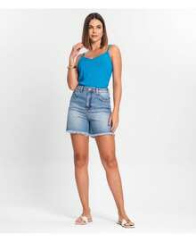 Blusa De Alça Feminina Ribana Canelada Rovitex Azul - Azul - Visão 4