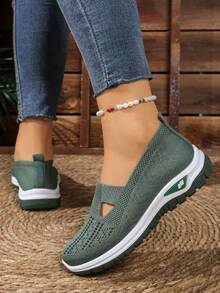 Women'S Lightweight Breathable Knit Walking Shoes - Soft EVA/PVC Sole, Low-Top Summer Sneakers With Fabric Upper & Lining, Multiple Colors For Casual & Light Exercise, Ladies Shoes - Green - View 6