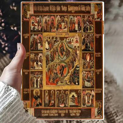 1pc Orthodox Icon Wall Art - Vintage Orthodox Saint Painting On Iron Metal Plaque, 8x12 Inch Indoor/Outdoor Religious Decor, Greek Church Sign For, Byzantine-Inspired Hanging Decoration, 2D Flat