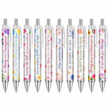 10 支灵感基督教圆珠笔，男女款，尖头，带有宗教名言、励志圣经经文和灵敏触感笔尖 - 塑料圆形笔身，适合办公室和礼物使用。﻿