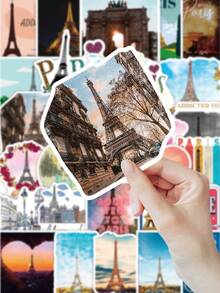 50PCS Cute Romantic Paris Eiffel Tower Stickers Pack - Vintage City Travel Decals For Laptop, Water Bottle, Luggage Decoration Scrapbook Supplies Scrapbook Stationery