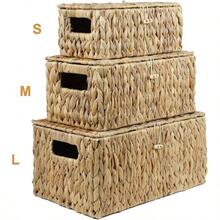 Small Wicker Basket With Lid, Natural Hyacinth Storage Baskets Organizing, Rectangular Woven Basket Storage, Decorative Boxes Bins With Lids And Built - In Handles 10.2x 6.3x 3.9 - 10.2 英寸 x 6.3 英寸 x 3.9 英寸 - 查看 8