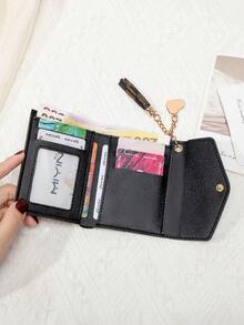 FOREVER MIYIN Fashion Printed Monogram Pattern Women's Trifold Wallet With Tassel & Heart Charm - Ideal For Fashion-Forward Ladies,Large Capacity Multifunction Clutch Purse Fold Wallet,Perfect For Daily Shopping/Dating/Travel,Business Casual For White-Collar Workers For Female For Women Work Business Commute Office Zipper Wallet Organizer Wallets Women Wallet Hasp Wallet