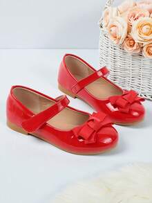 Girls Red Flat Doll Shoes, Autumn - Red - View 5