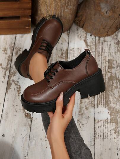 נעלי אוקספורד רטרו בצבע חום עם שרוכים לנשים של Foot Flair (מידה קטנה, הזמינו מידה אחת גדולה יותר), נעלי לופר פלטפורמה עם עקב גבוה בסגנון בריטי וינטג', נעלי מרי ג'יין ורסטיליות ואופנתיות, אנא הזמינו לפי מדריך המידות