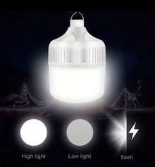 Luz LED portátil recargable para acampar en la calle con gancho, linterna de tienda regulable, carga USB, lámpara LED multifuncional de emergencia - Blanco - Ver 4