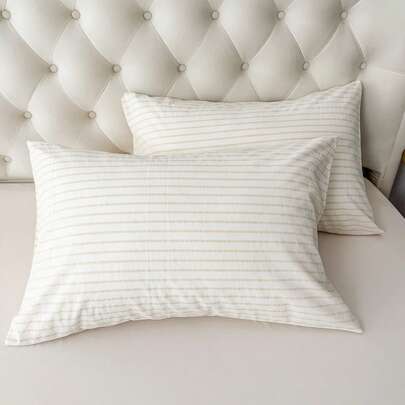 1 chiếc vỏ gối 100% cotton, vỏ gối dệt nhuộm sợi, chất liệu cotton đã qua xử lý, kiểu dáng phong bì, phù hợp cho nam, nữ, ký túc xá, phòng ngủ, học sinh, trang trí ký túc xá, trang trí phòng ngủ, họa tiết kẻ sọc đơn giản.
