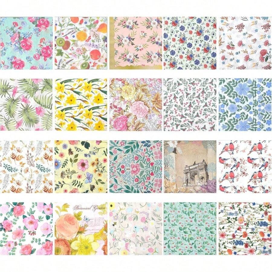 20 Pack Assorted Floral Napkins Decoupage Decorative, Decoupage Napkins Cocktail Decorative Paper Birthday Party Beautiful Gorgeous, 20 Styles Of Decorative Paper Style 1 - 樣式 2 - 查看 1