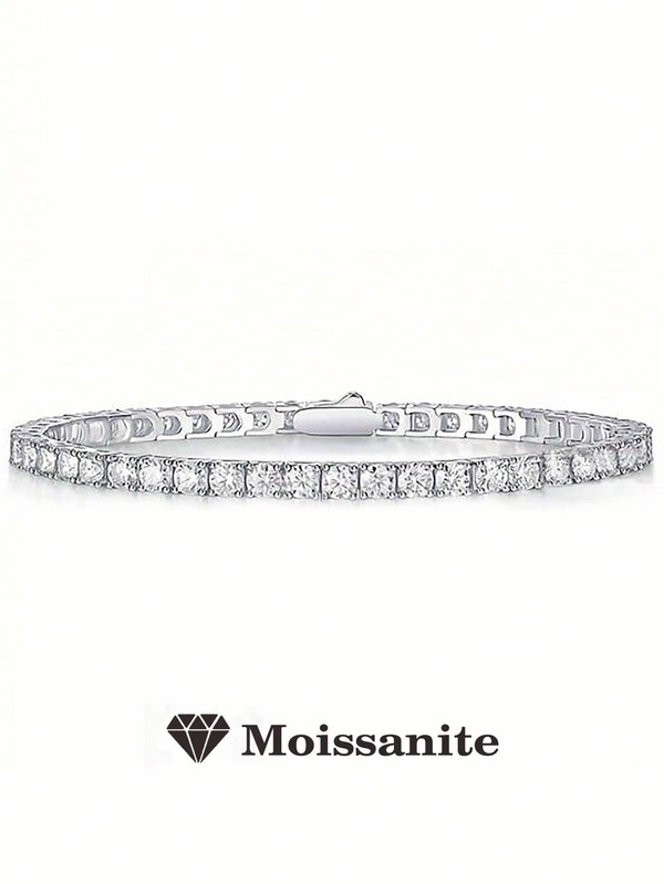 BLOVEMEE 1 szt. Elegancka, luksusowa bransoletka tenisowa z moissanitem 3.0 ze srebra próby 925, unisex, odpowiednia do codziennego noszenia przez kobiety, dojazdów do pracy, imprez, wakacji, urodzin, walentynek, dnia matki, rocznicy ślubu, świąt Bożego Narodzenia, luksusowy, wyrafinowany prezent dla niej