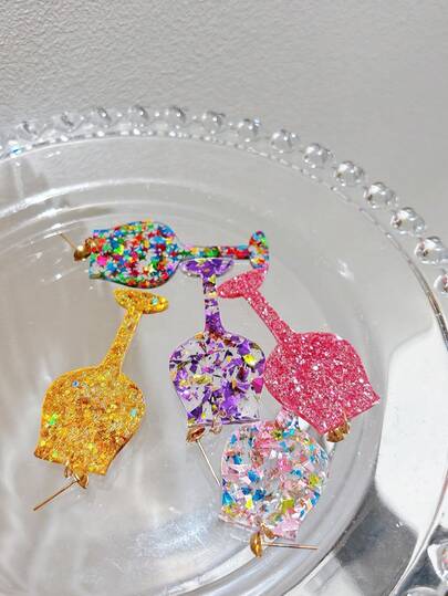 1 Pair Cute Christmas Wine Glass Glitter Cocktail Glass Party Christmas Color Starry Festive Funny Personalized Women Earrings, Holiday Gift Jewelry