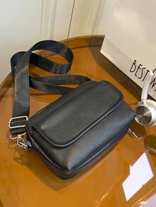 Sac à bandoulière décontracté pour homme, petit sac messenger à rabat mode, sac bandoulière en cuir PU noir, convient comme cadeau pour le petit ami - Noir - Voir 9